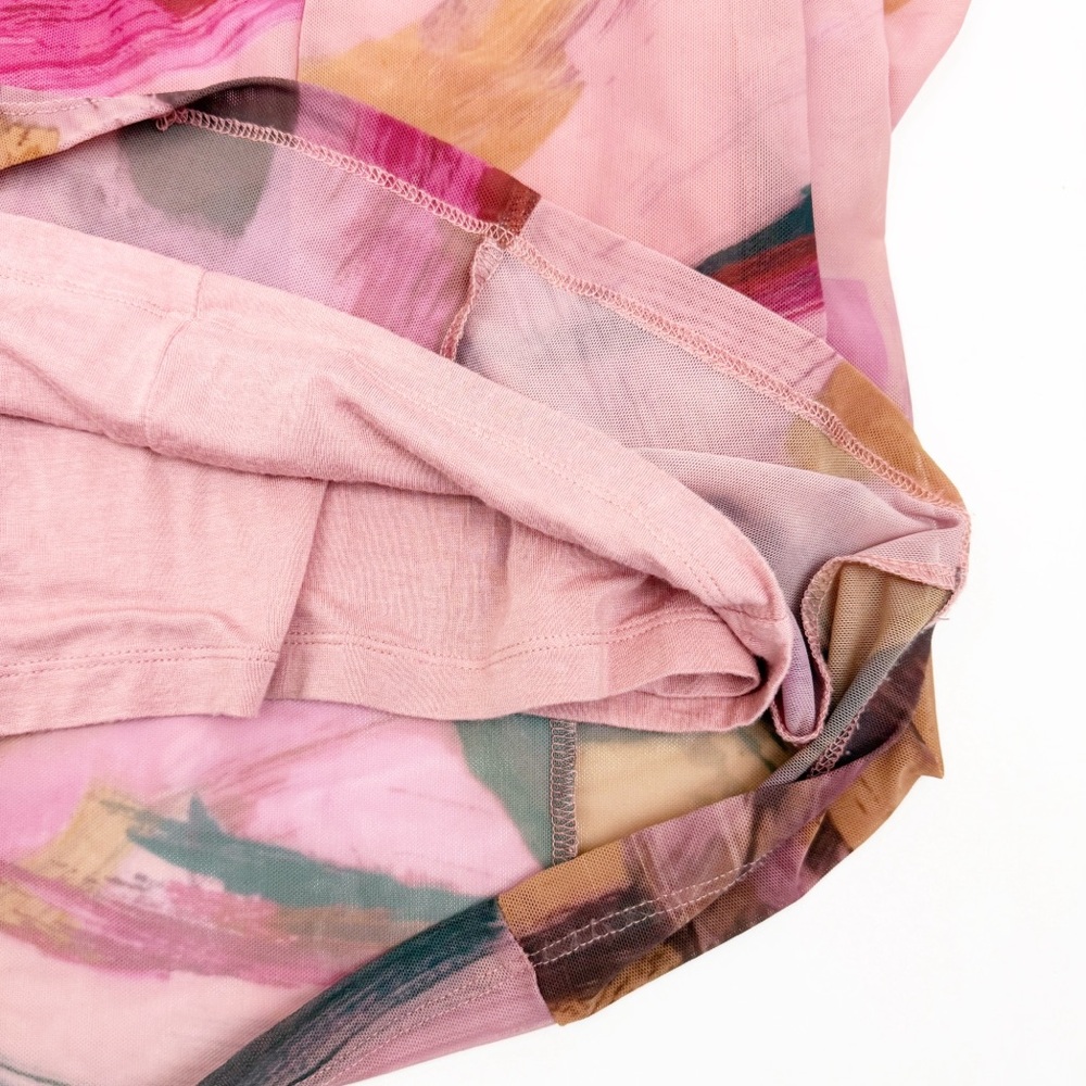 Anthropologie Long Sleeve Printed Mesh Midi Maxi Dress Ruched Mock Neck - Picture 14 of 16